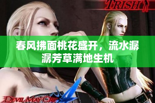 春风拂面桃花盛开，流水潺潺芳草满地生机