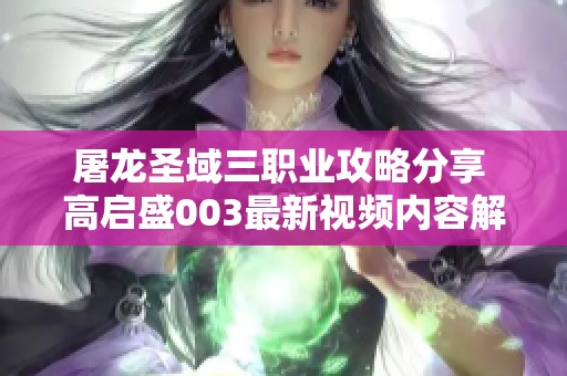 屠龙圣域三职业攻略分享 高启盛003最新视频内容解析